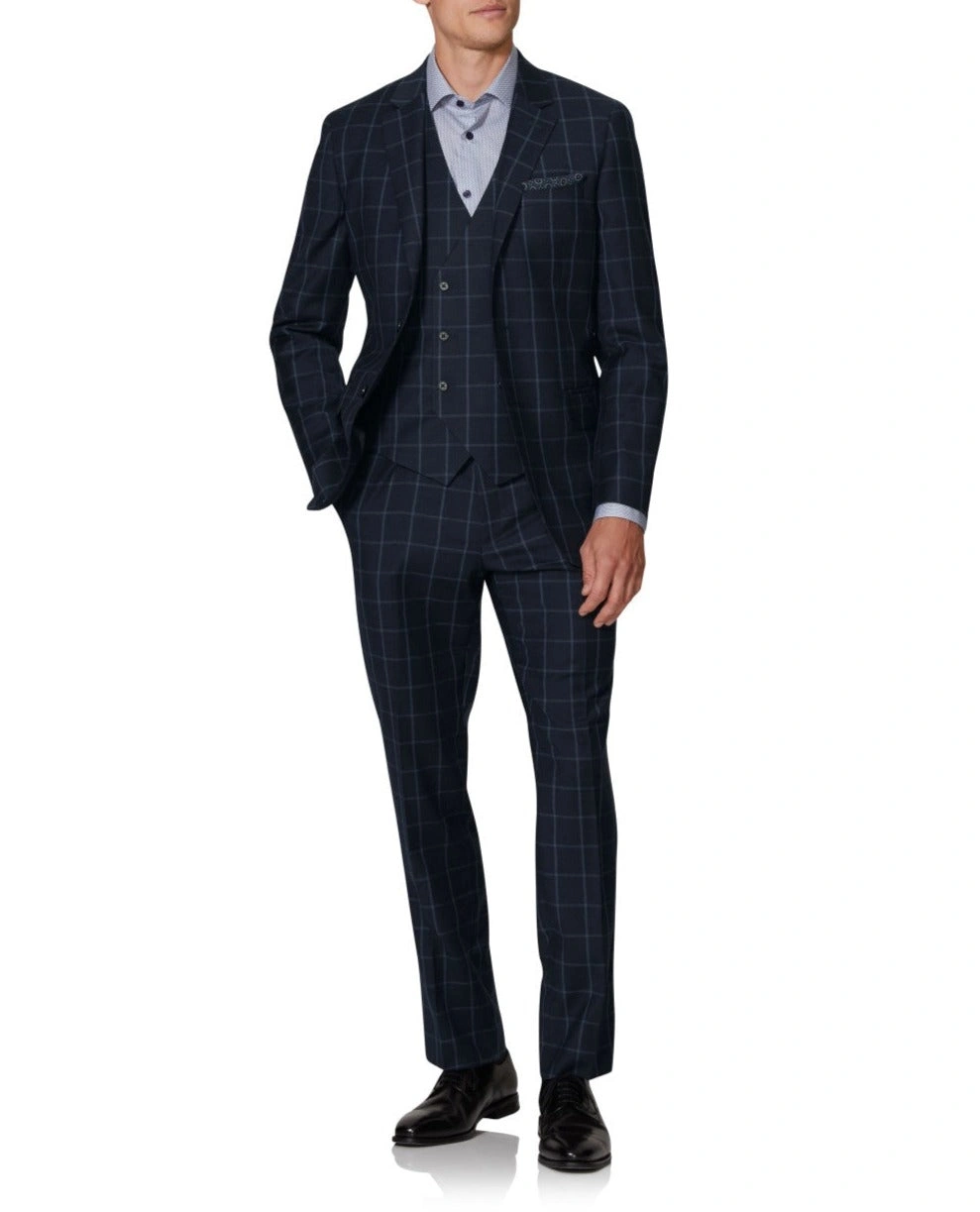 Merimoinen Adelphi Slim Fit Navy Windowpane Takki – Tyylikäs ja napakohtainen valinta.
